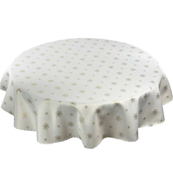 Dwustronny Obrus Plamoodporny Śnieg Złoty I Okrągły