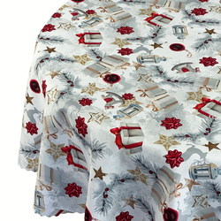 Dwustronny Obrus Plamoodporny Śnieg Złoty I Okrągły