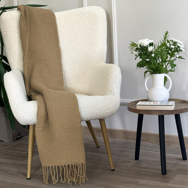 Jacquard Alta Takaró Rojtokkal Gofris Textúra Taupe Bézs 150x200 cm