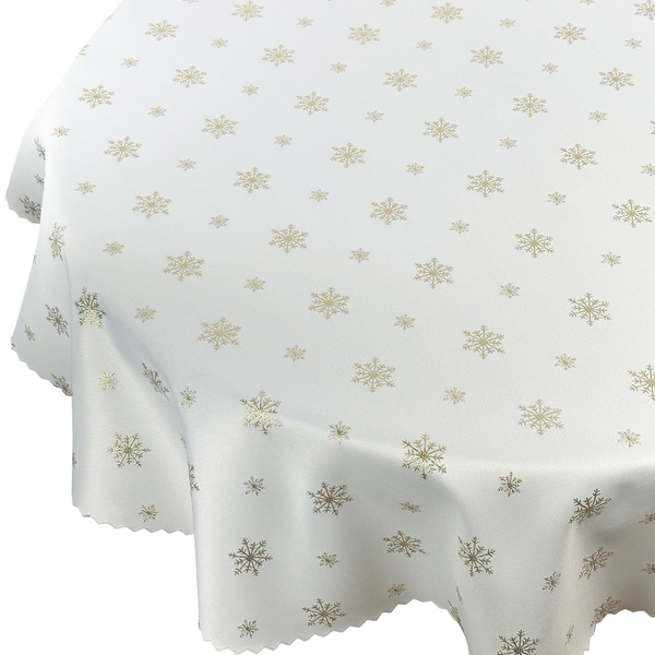 Dwustronny Obrus Plamoodporny Śnieg Złoty I Okrągły