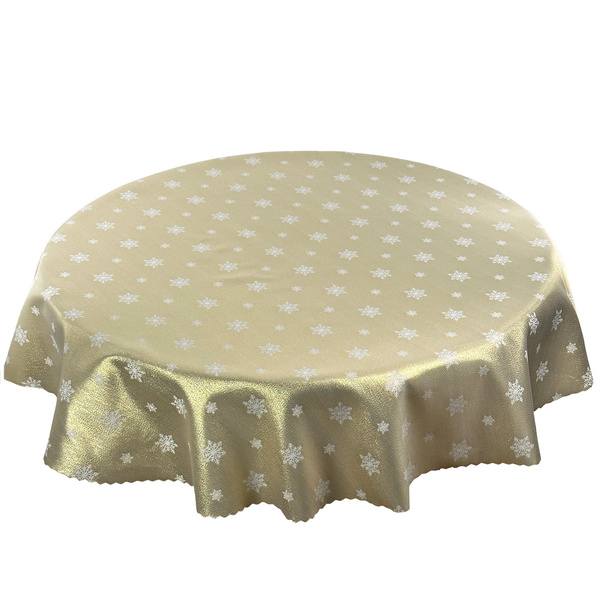 Dwustronny Obrus Plamoodporny Śnieg Złoty I Okrągły