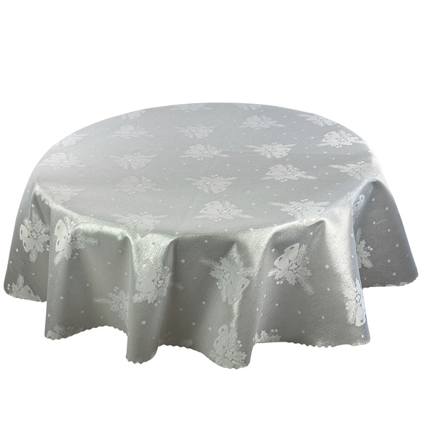 Dwustronny Obrus Plamoodporny Śnieg Złoty I Okrągły