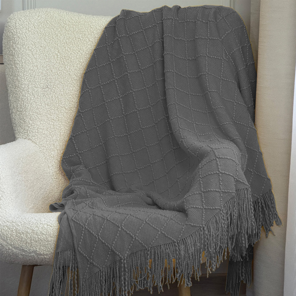 Jacquard Takaró Rojtokkal Neria Grafitszürke Sötétszürke 130x170 cm