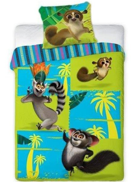 Pamut ágynemű Pingwiny z Madagaskaru Król Julian 01