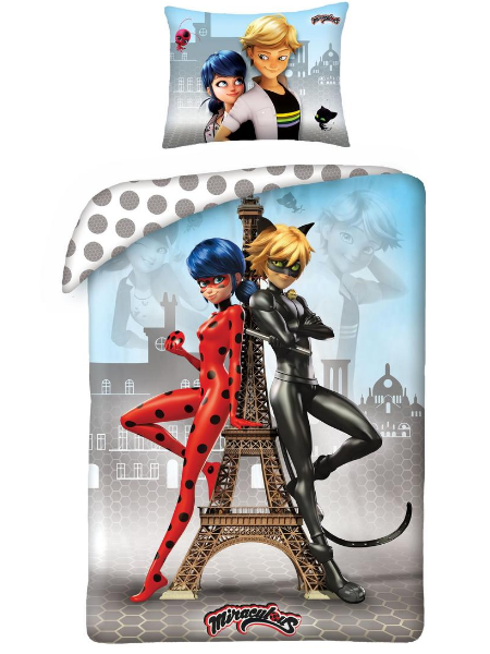 Pamut ágynemű Miraculous Katicabogár  Ladybug, Cat Noir MI-4343BL