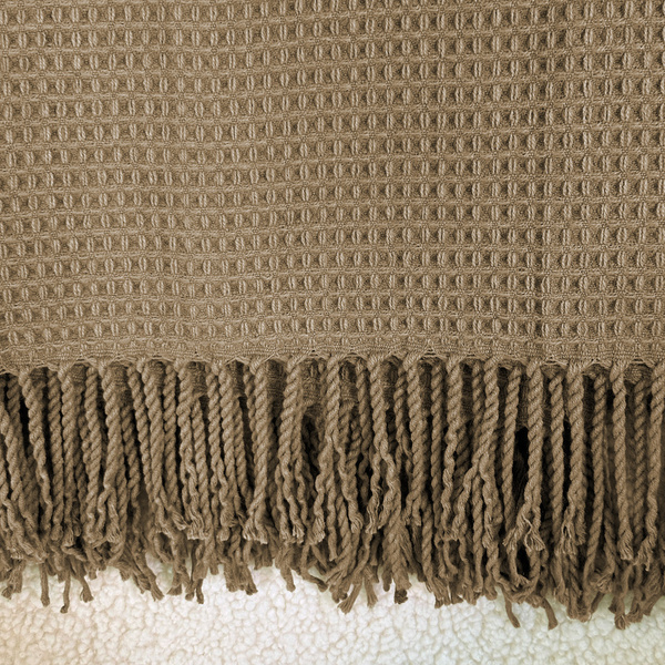 Jacquard Alta Takaró Rojtokkal Gofris Textúra Bézs Taupe 200x220 cm